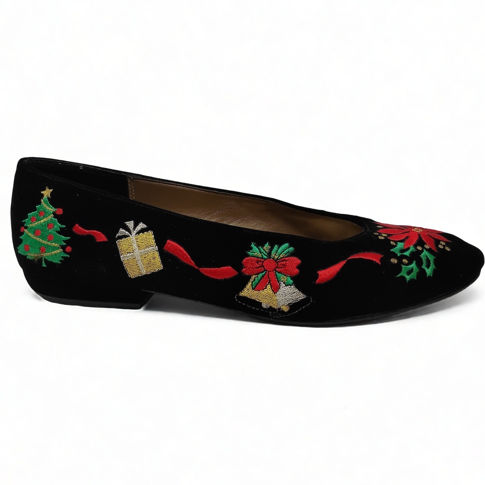 Nina for Talbots Velvet Ballet Flats Size 9 N Embroidered Coquette Preppy - Picture 2 of 11